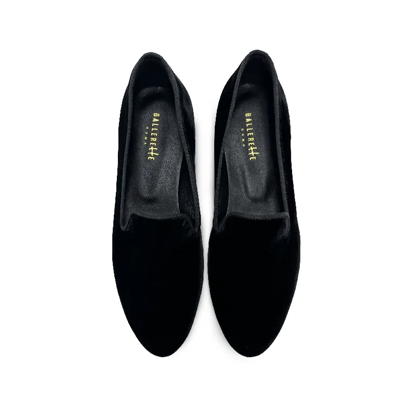 Black velvet women's loafers