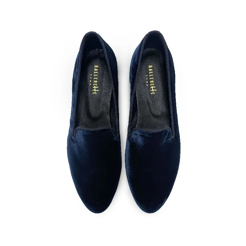 Blue velvet women's loafers