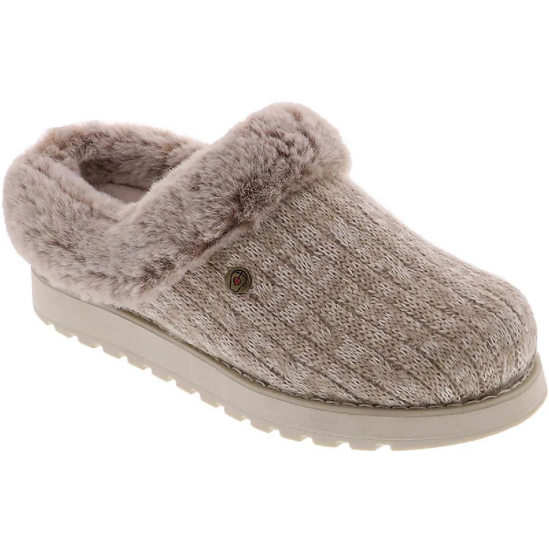 BOBS From Skechers Womens Keepsakes Ice Angel Cable Knit Faux Fur Clogs