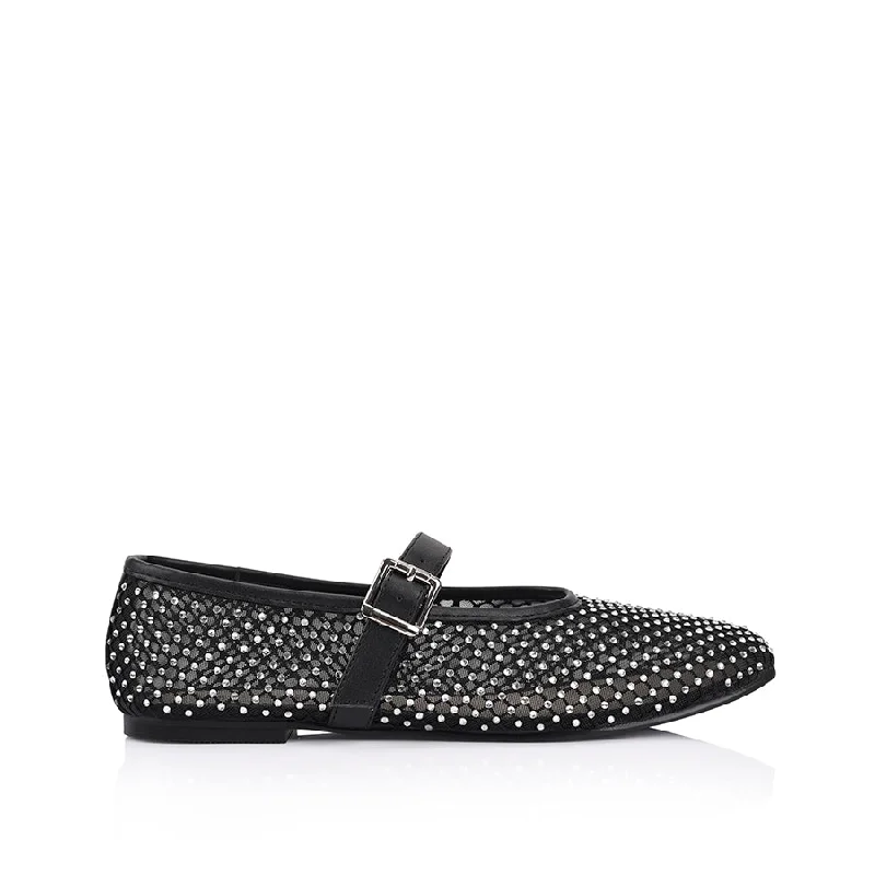 Damsel Diamante Mary-Jane Flat - Black