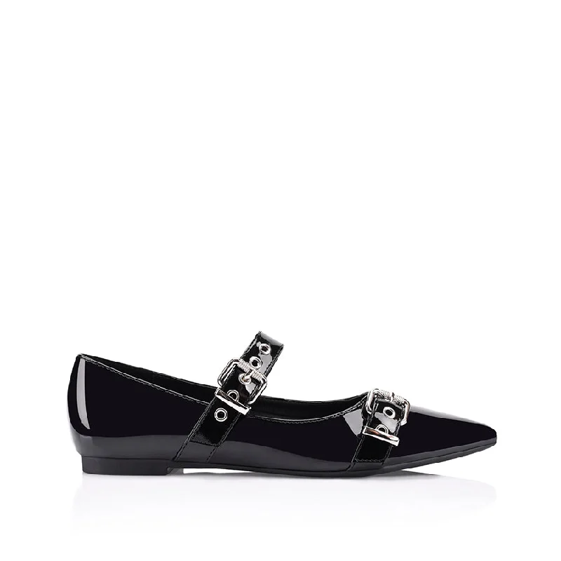 Ianna Buckle Flats - Black Patent