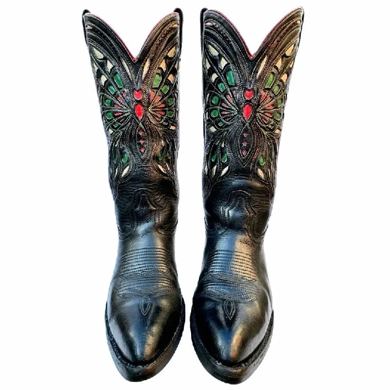 ACME Vintage Butterfly Black Cowboy Western Boots