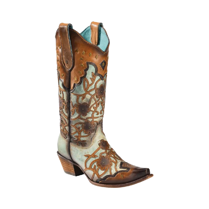 Corral Boots Women's Mint Maple Flowers Overlay & Studs Womens West Boots