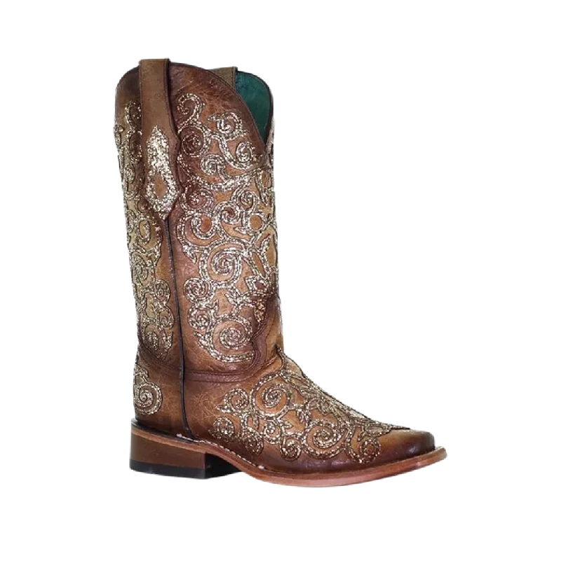 Corral Women's Saddle Overlay & Embroidery Square Toe Boots