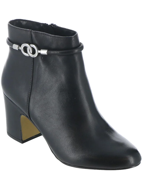 Diaz Womens Block Heel Leather Ankle Boots