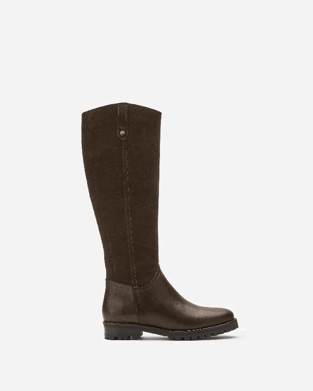 Jeane Knee High Boots in Dark Brown Suede