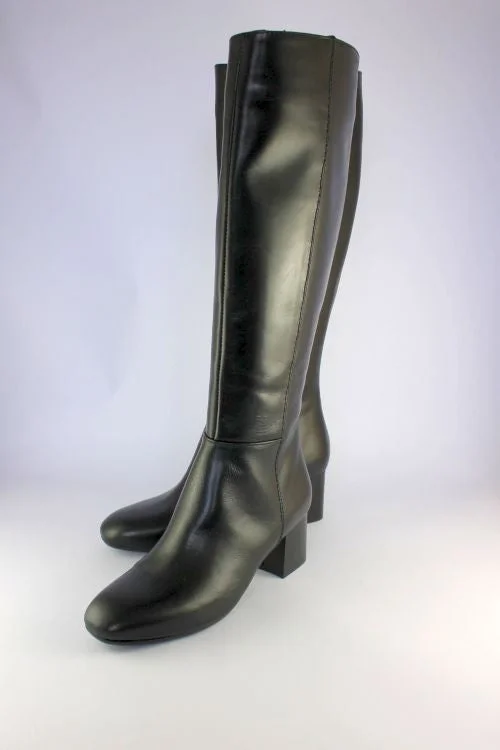 Long Black Leather Boot With Mid Heel