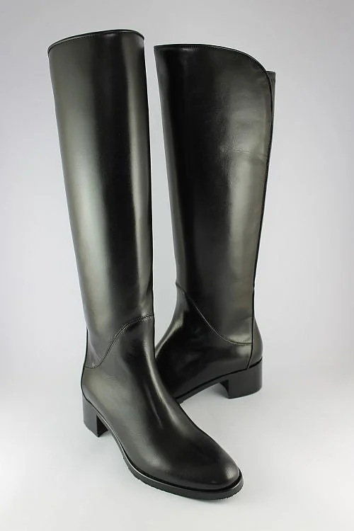 Long Black Leather Boot With Stretch Back