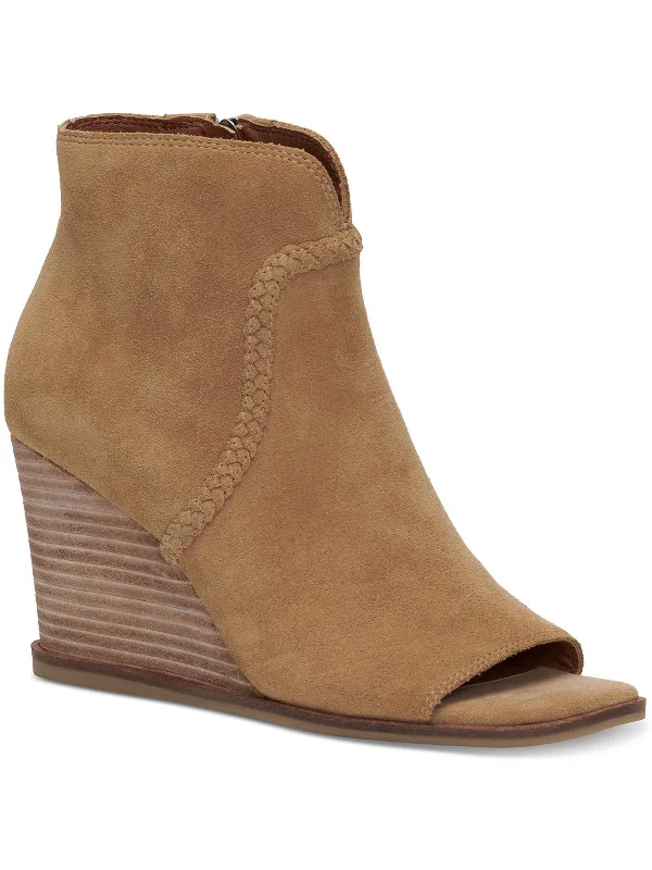 Lureli Womens Suede Peep toe Ankle Boots