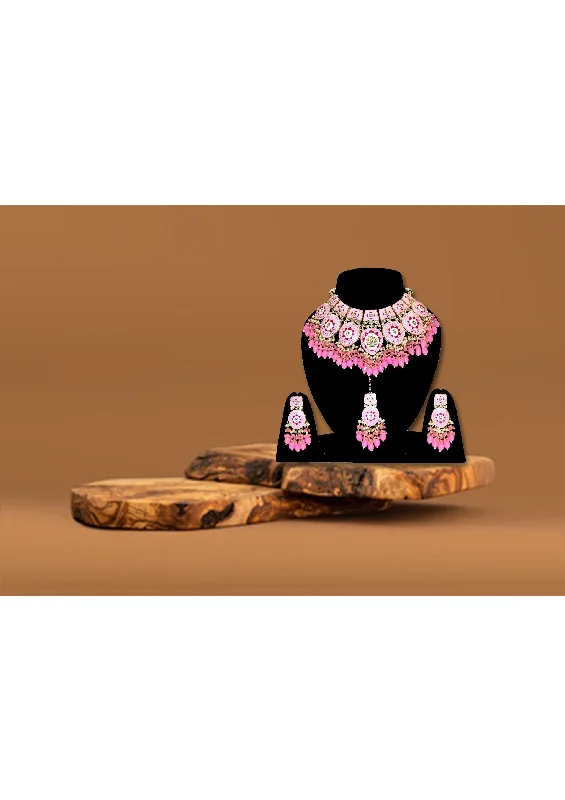 Pink Meenakari Alloy And Bead Necklace set