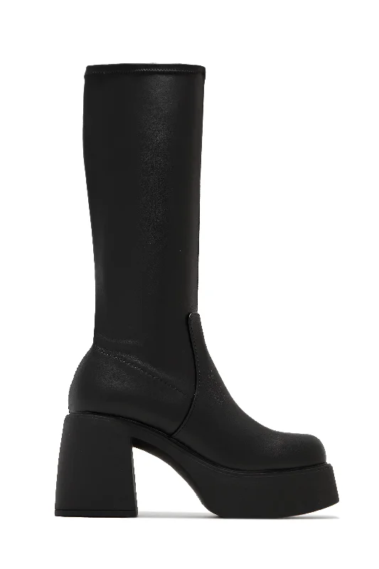 Seline Platform Block Heel Boots - Black