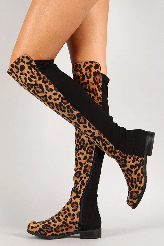 Leopard Round Toe Riding Thigh High Boot