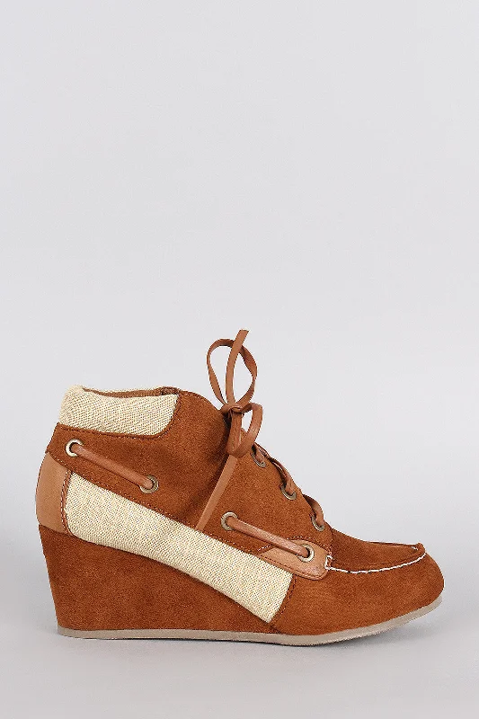 Bamboo Suede Boat Wedge Booties