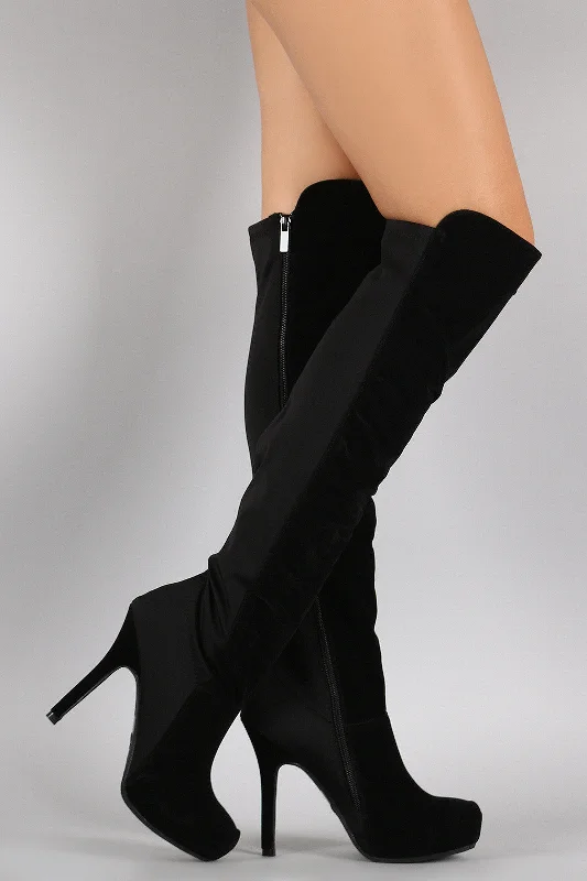 Dollhouse Suede Contrast Panel Stiletto Over-The-Knee Boots