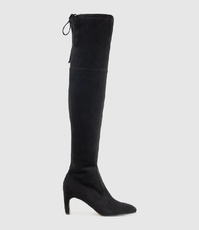 VALERY70 Square Toe OTK Boot in Black Suede