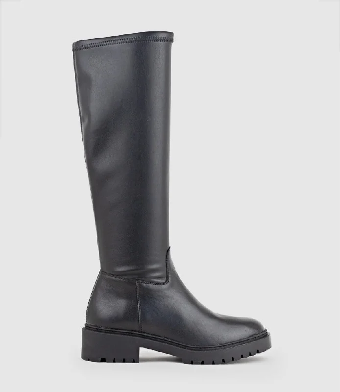 VAUGHT Stretch Knee High Boot in Black