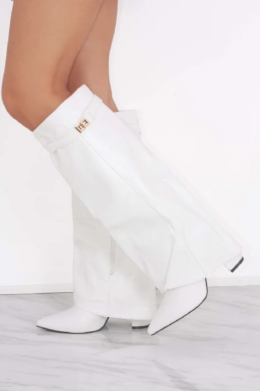 White Fold Over Shark Classic Knee High Boot